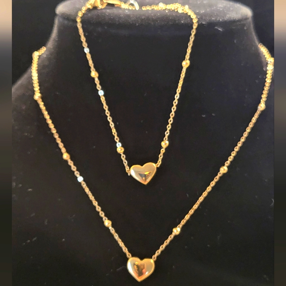 18k Over Stainless Steel Heart Necklace Bracelet 10$